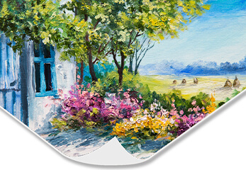 impressionistische Malerei Hausfassade und Blumen