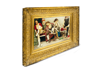 Gerahmte Kunstwerke scannen Ein Original im Bilderrahmen wird digitalisiert