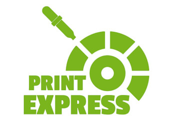 Versand am selben Arbeitstag Ein grünes Logo vom Express-Druck